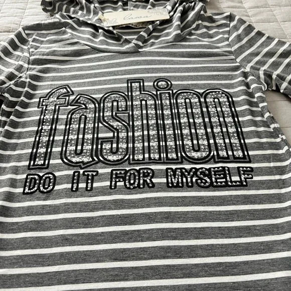 Lawa Women’s Striped Long Sleeve Hooded Super Mini Dress with Pockets NWT - Picture 12 of 13